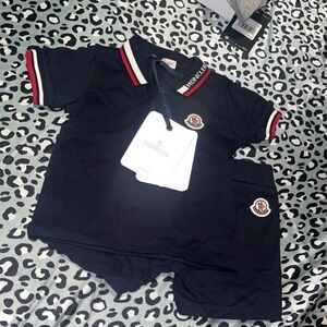 Moncler Kids Navy Polo with Red and White Trim